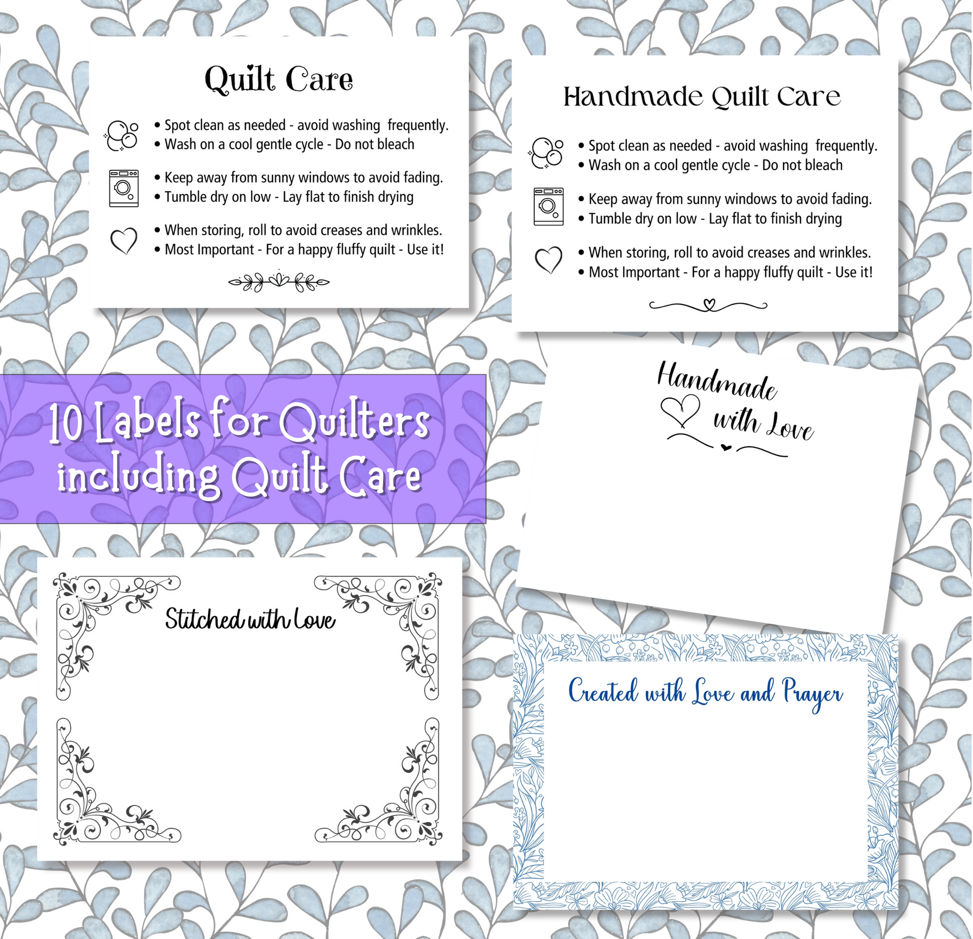 Quilt Care Labels for quilts to be printed