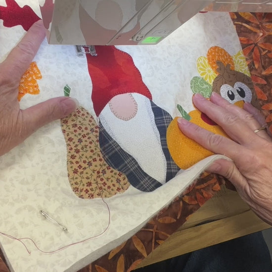 video sewing Gnome, Turkey mini quilt