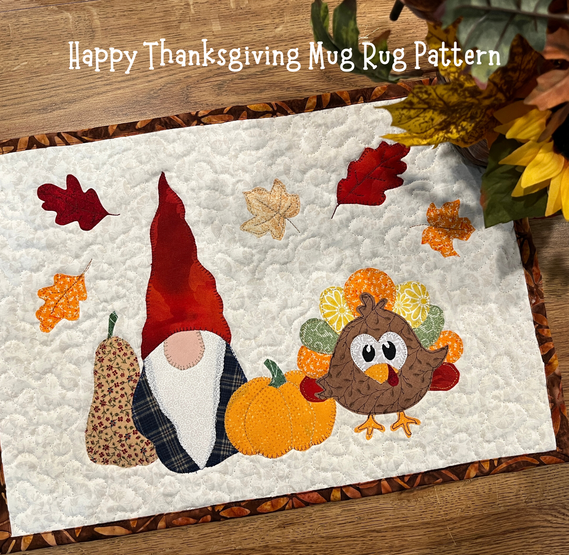 Happy Thanksgiving Mug Rug, Bar Rug