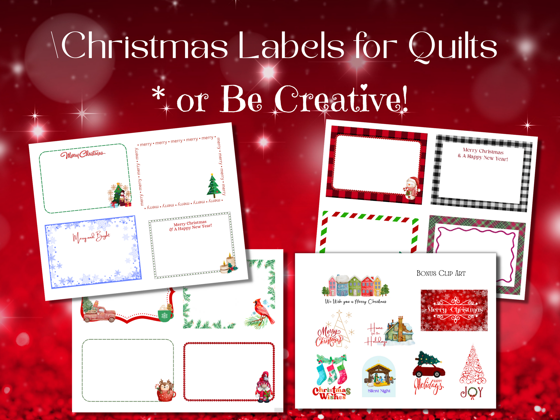 Christmas Quilt Labels Instant Download - 12 labels to print - –
