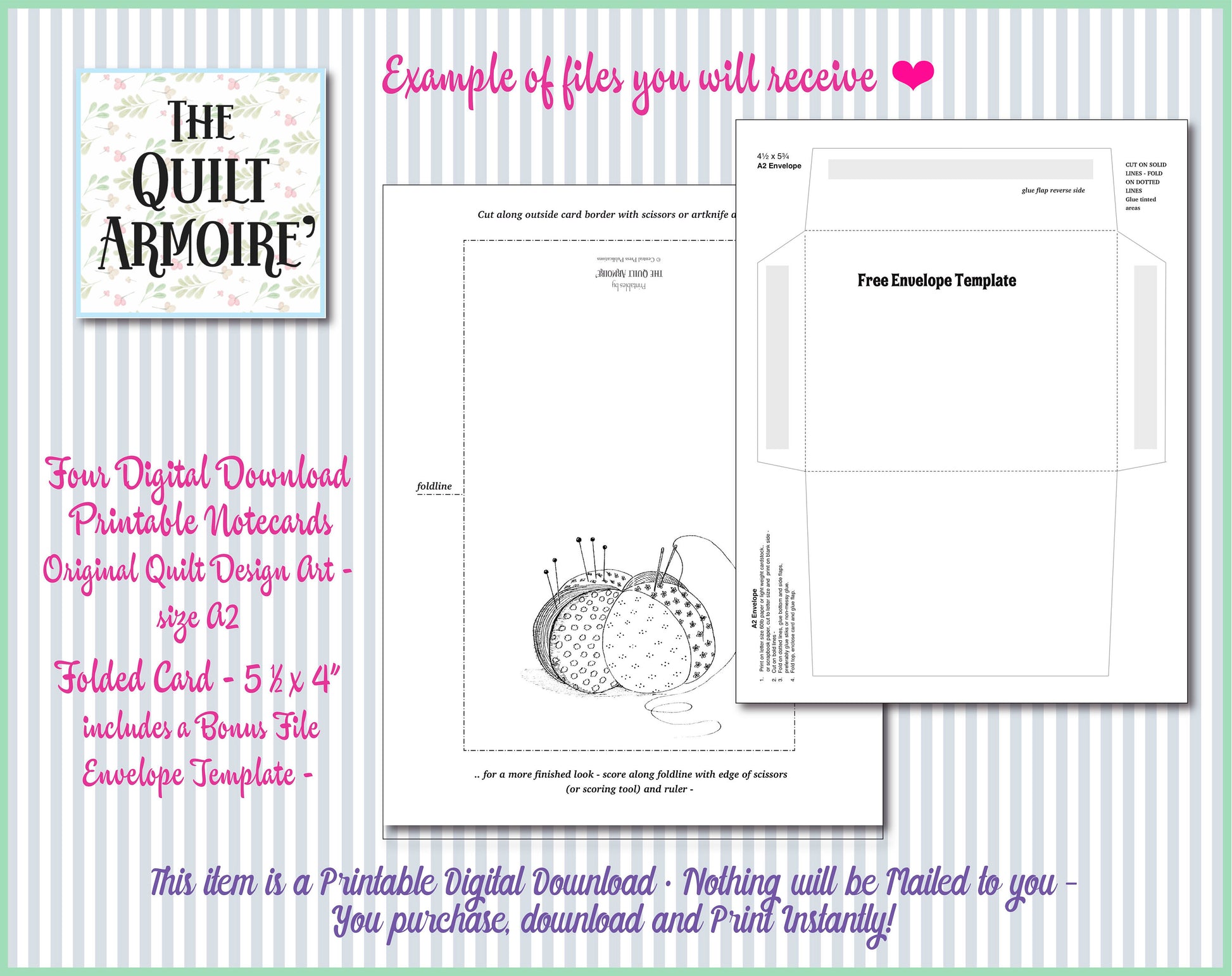 long-arm-quilter-notecard-original-art-for-any-occasion-4x5-1-2-expressivequilts-com for Free Printable A2 Envelope Template Long Arm Quilter Notecard - Original Art - for any Occasion 4x5 1/2